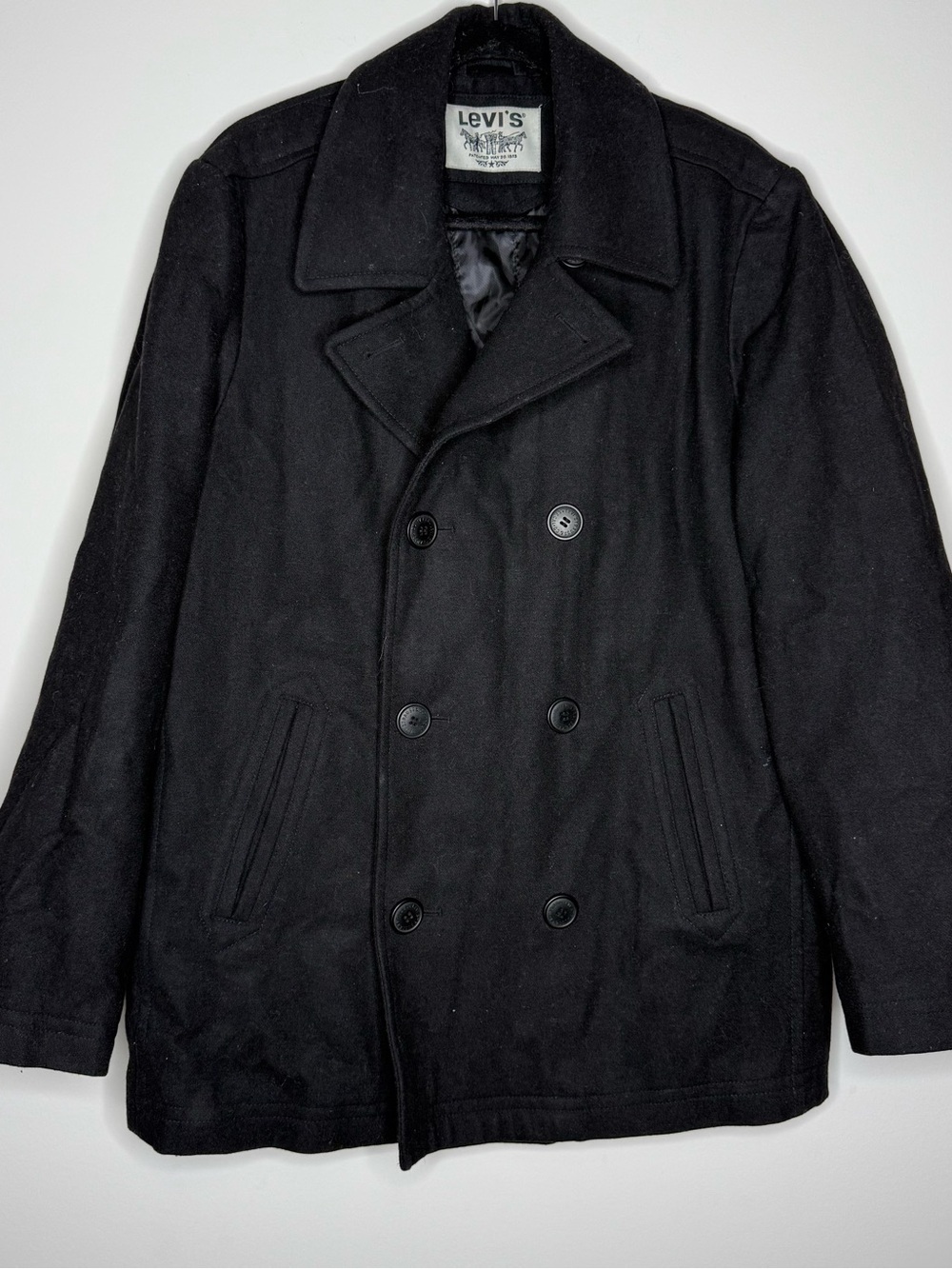 Levi's black double-breasted wool blend pea coat - Picture 2 of 11